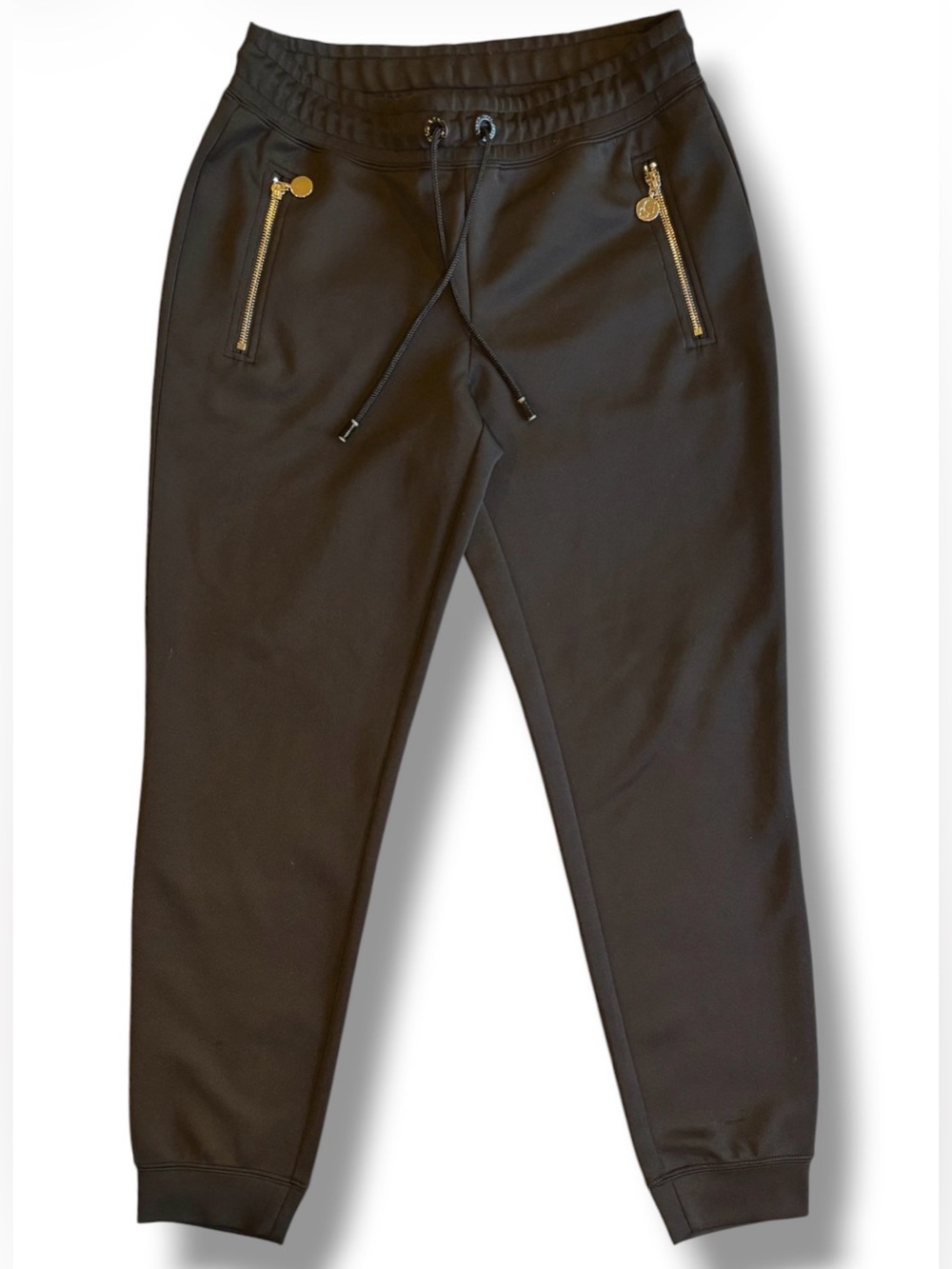 Karl Lagerfeld Paris Black Premium Zipper Joggers Flat Front Sweatpants